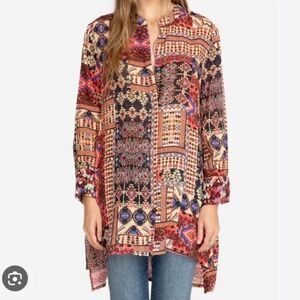 Johnny Was Voyager NWOT 100% Ramie Cotton Roomy Aztec Print High-Low Tunic Sz XL
